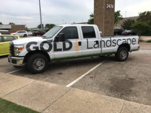 Pick up Truck vinyl wrap GoldLandscape Logo billboard