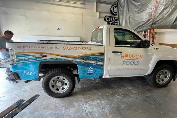 Truck wrap vinyl - Dallas TX - print and cut vinyl - Horizon Pools