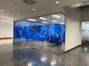 Creative Artwork glass wrap. Glass conference room vinyl design