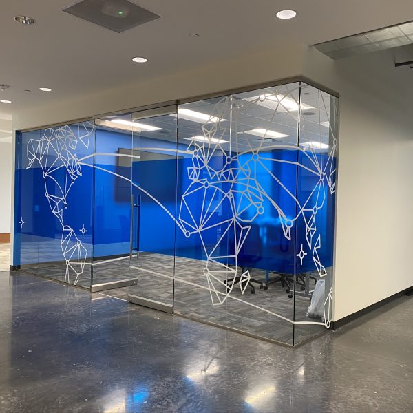 Creative Artwork glass wrap. Glass conference room vinyl design