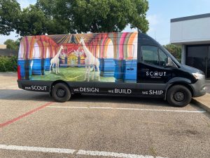 Passenger side Logo Wrap Shop Mercedes Sprinter van vinyl printed design wrap combination