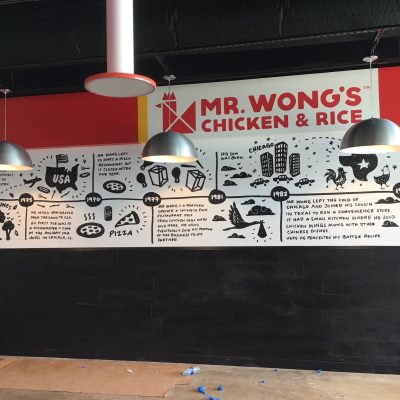 Wall mural wrap printed for Mr Wongs Chicken. Best printed vinyl story.